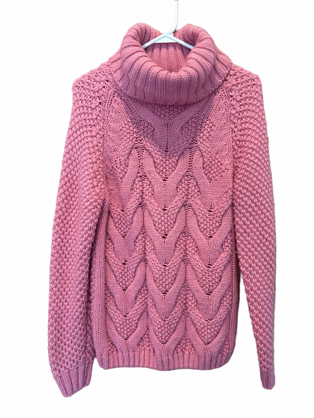 SPELL by Access Fashion Pink Chunky Cable Knit Turtleneck Sweater Size S/M